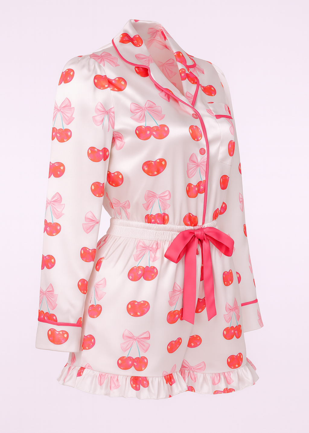 Édition Cerise Mignonne — Pijama Longo com Estampa Exclusiva e Babados