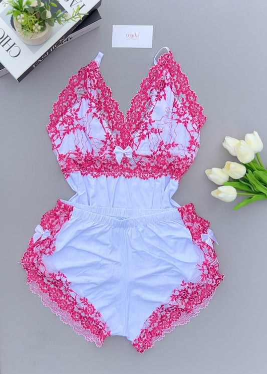 Édition White and Pink Desire — Combo 4 peças: Conjunto de pijama curto + Conjunto Jolie Detelle