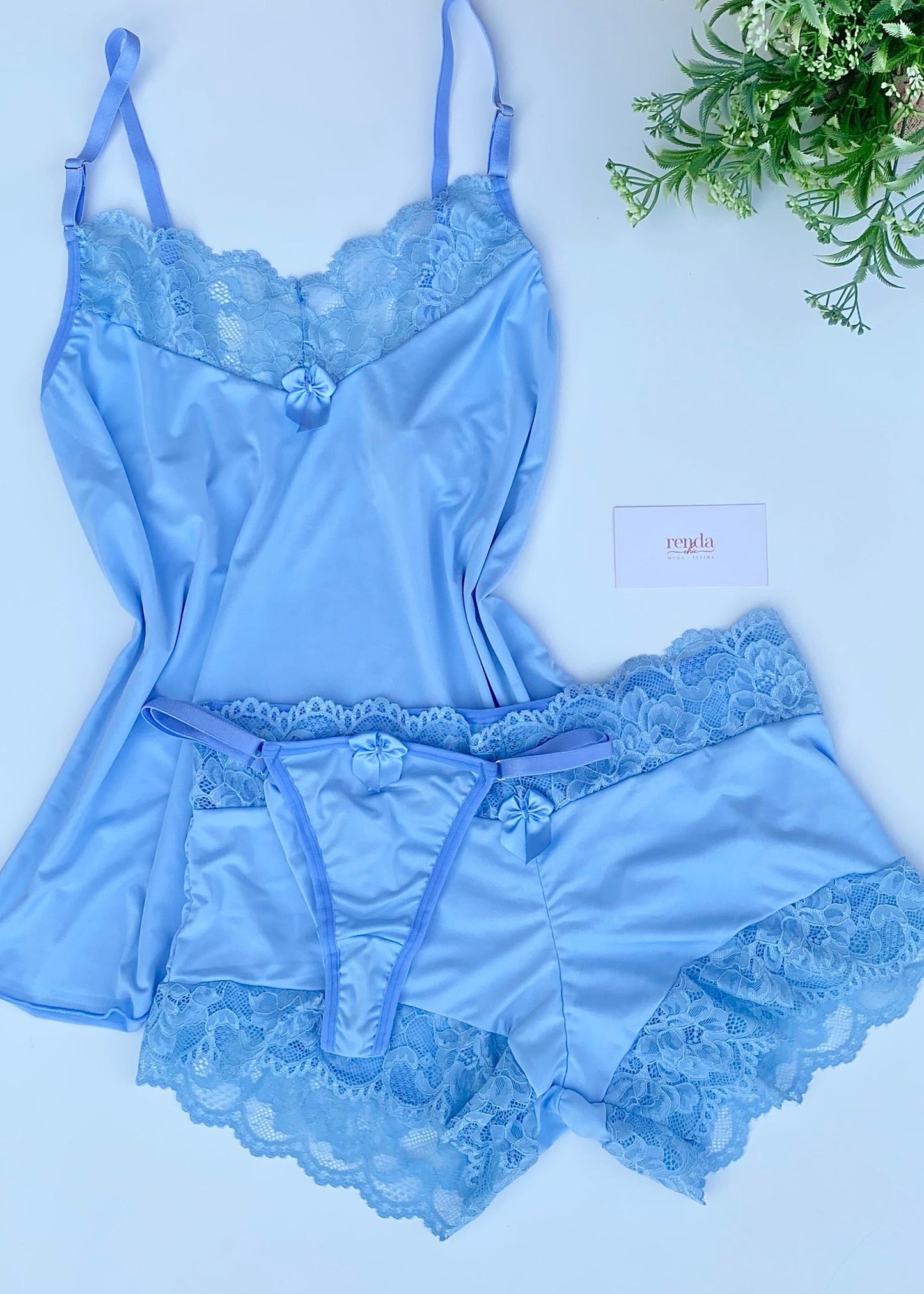 Édition Bleu Ciel — Combo 5 peças: Conjunto de pijama curto + Conjunto Douce Désiré