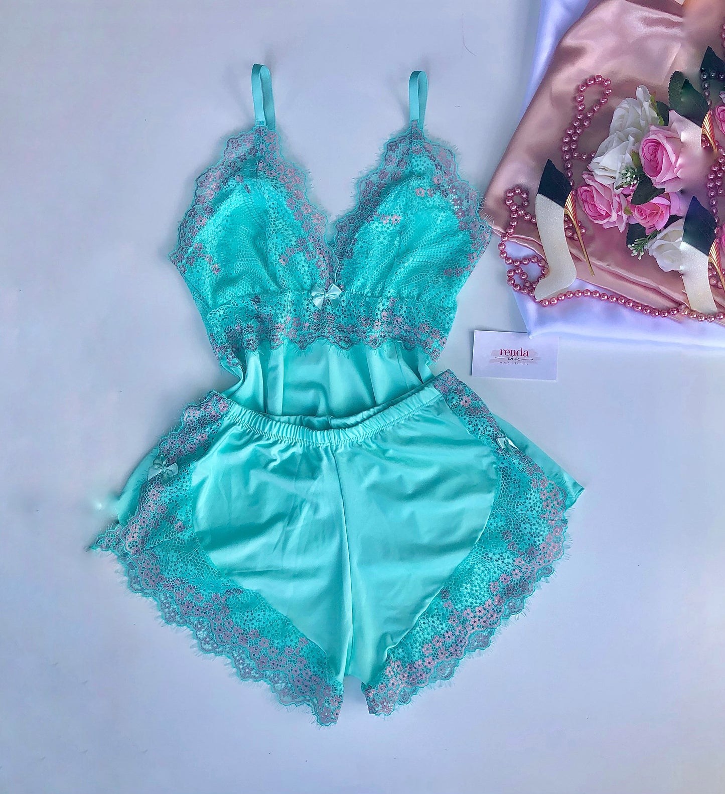 BABY DOLL AURORA – VERDE ÁGUA E ROSE PASTEL