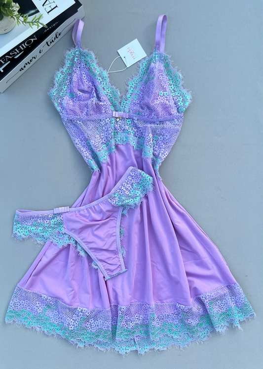 Conjunto de Camisola + Calcinha – Lavender and Green