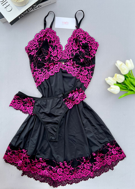 Conjunto de Camisola + Calcinha – Purple and Black