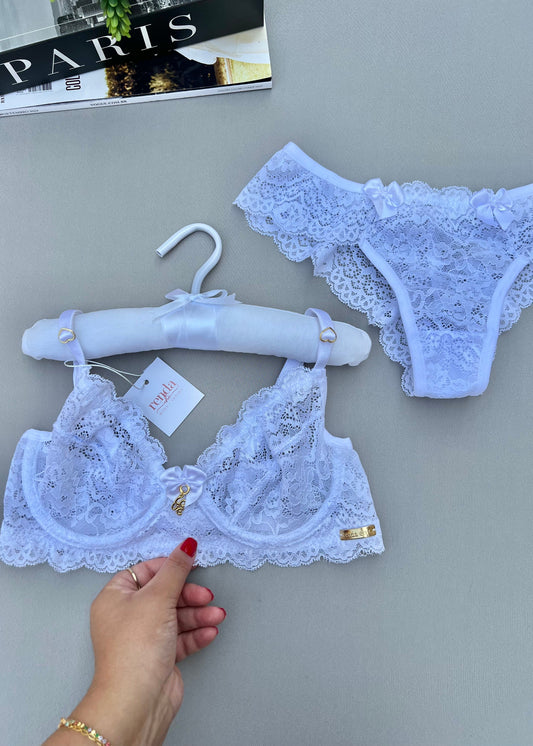 Conjunto Jolie Dentelle Blanc -  Em renda, detalhe frontal com laço de cetim