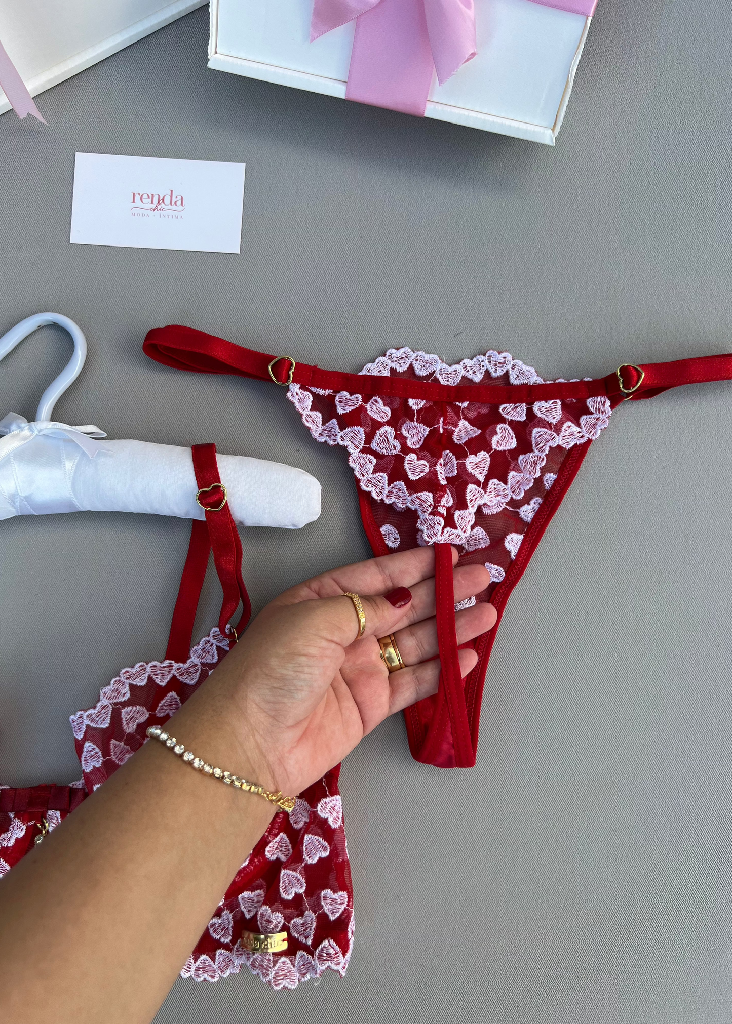Conjunto Douce Désiré - Tule Bordado com corações