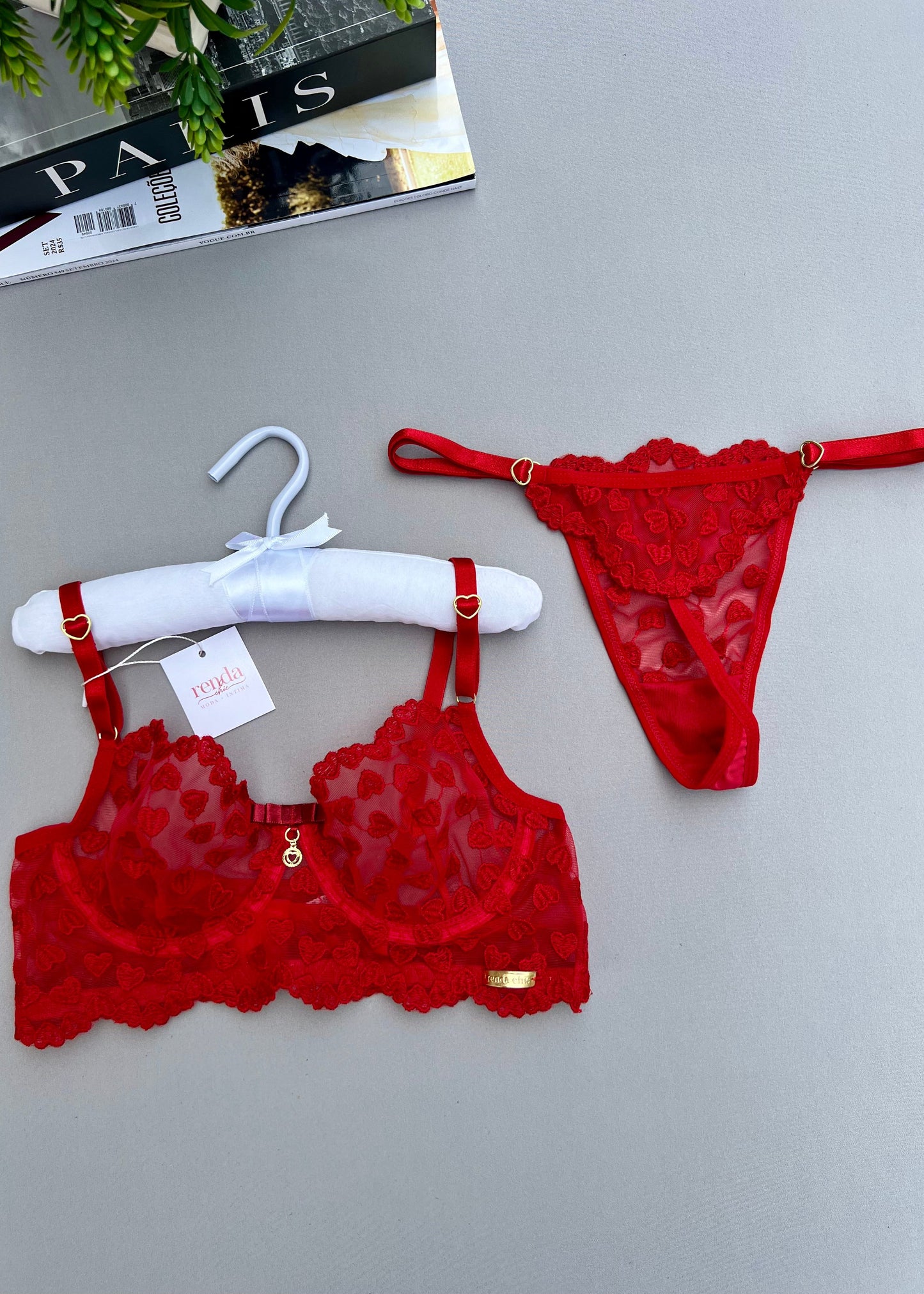 Conjunto Douce Désiré - Tule Bordado com corações