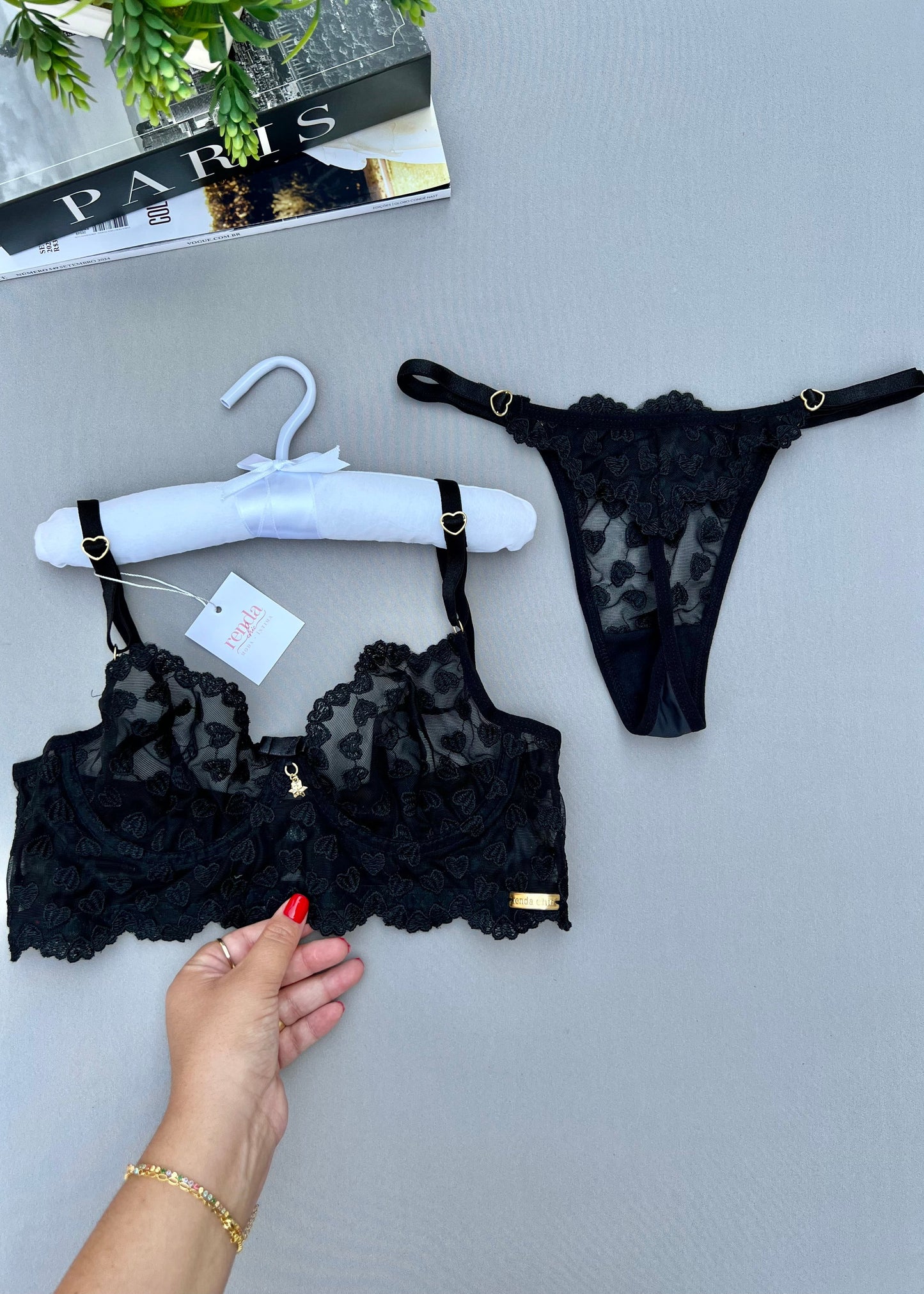 Conjunto Douce Désiré - Tule Bordado com corações