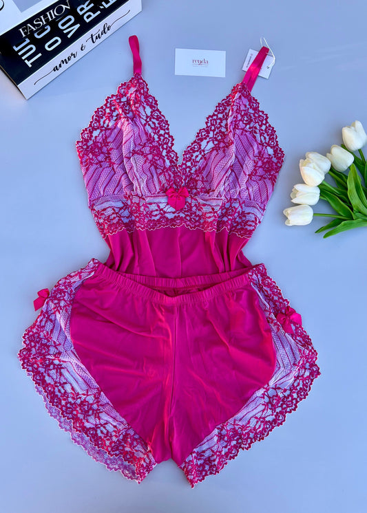 Conjunto de pijama curto - Pink and White