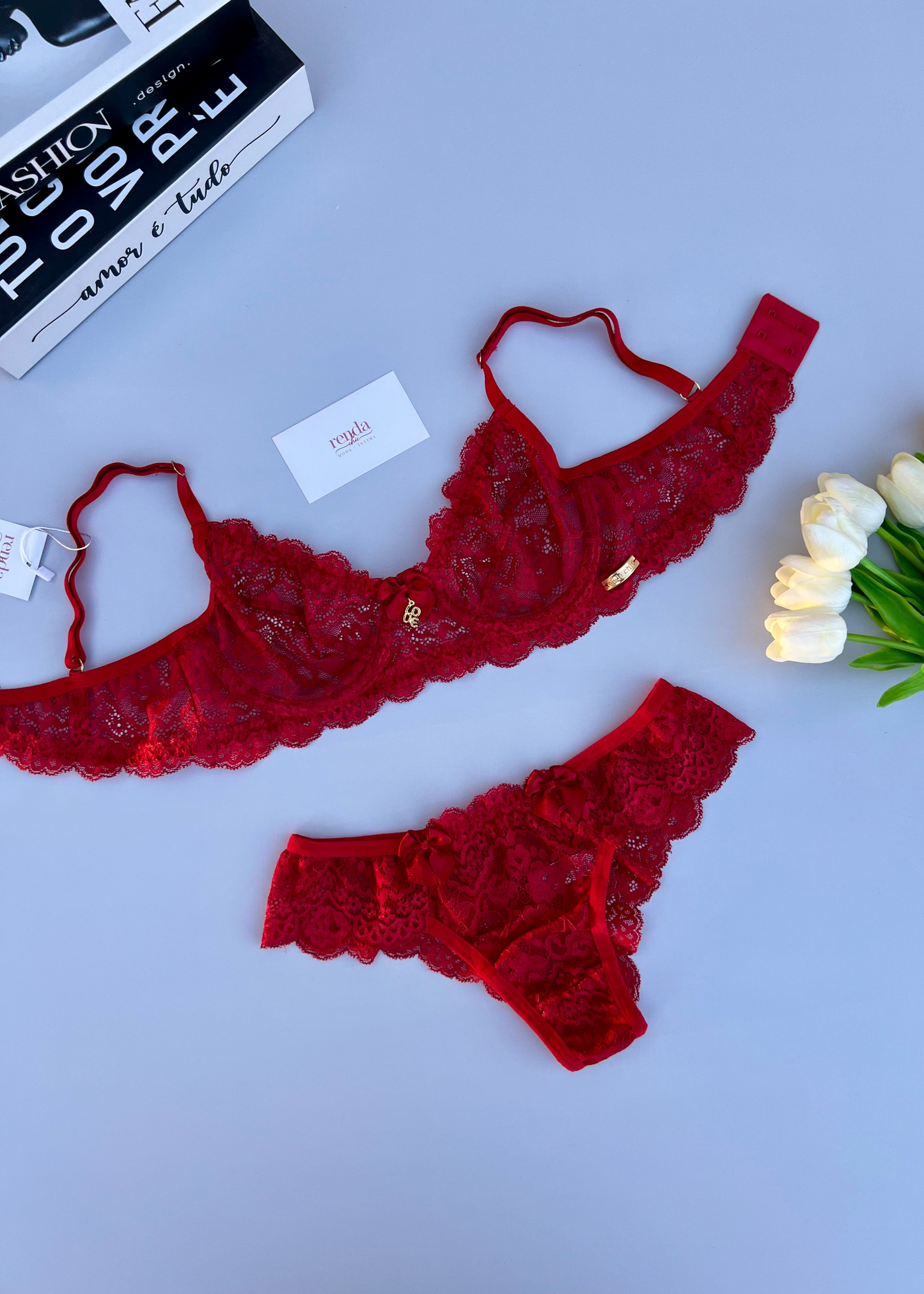 Édition Rubi Red - Combo 4 peças: Conjunto de pijama curto + Conjunto Jolie Dentelle Rouge Passion