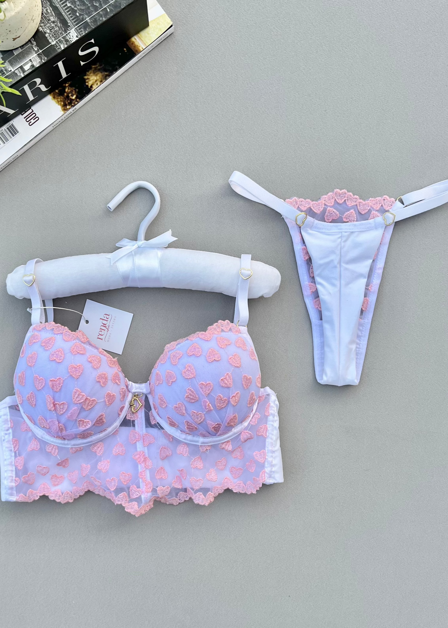 Conjunto Coeur Sauvage - Tule bordado em corações