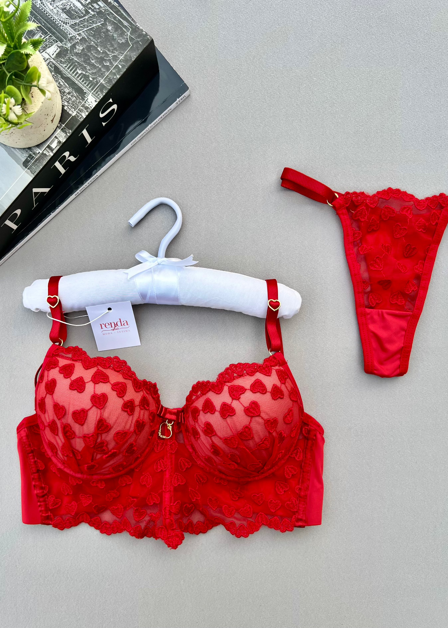 Conjunto Coeur Sauvage - Tule bordado em corações