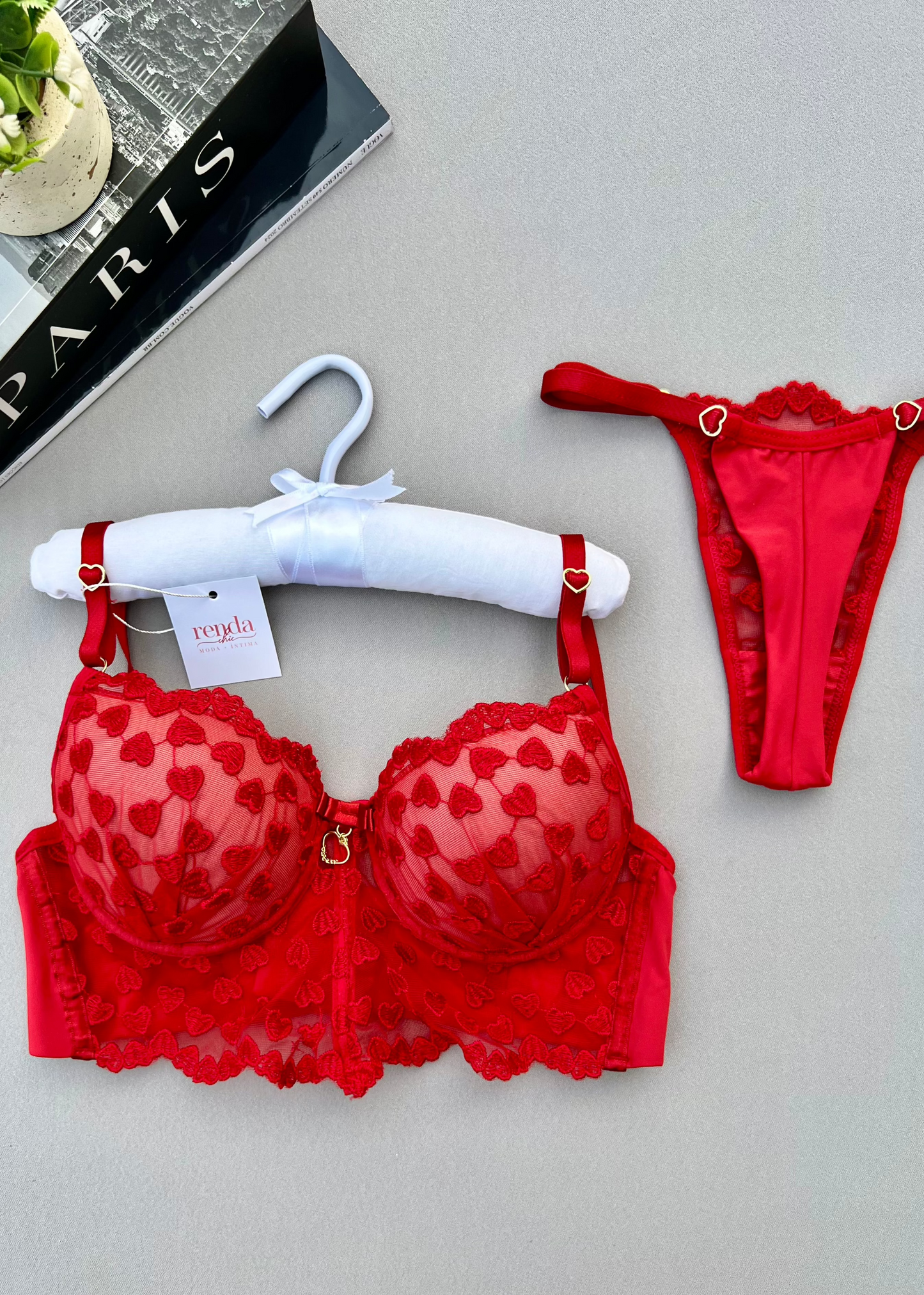Conjunto Coeur Sauvage - Tule bordado em corações