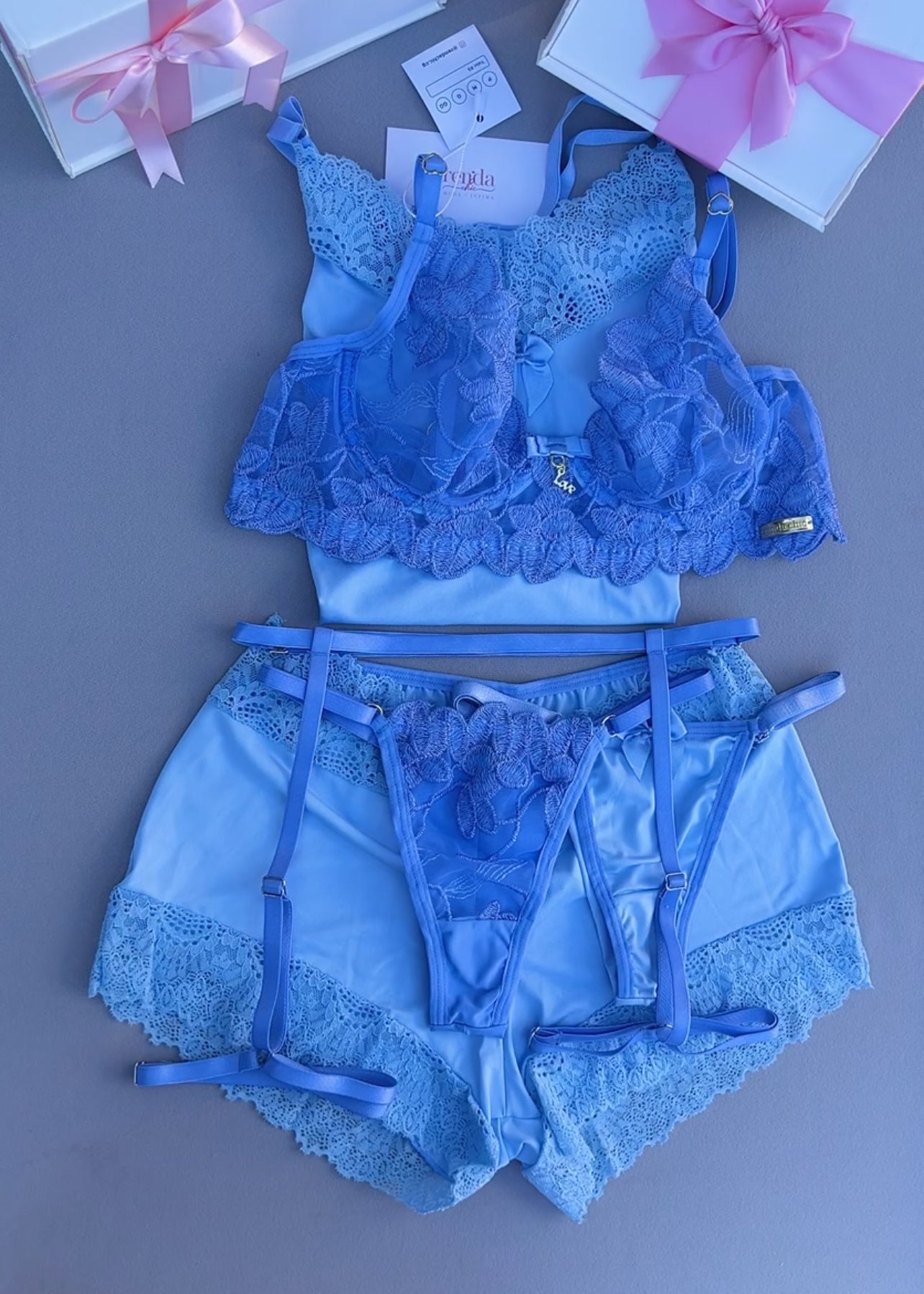 Édition Bleu Ciel — Combo 6 peças: Conjunto de pijama curto + Conjunto Rêve Secret