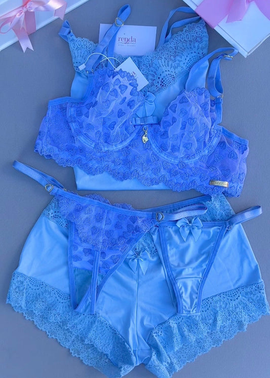 Édition Bleu Ciel — Combo 5 peças: Conjunto de pijama curto + Conjunto Douce Désiré