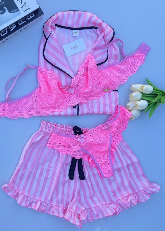 Édition Douce Romance — Combo 4 peças: Conjunto de pijama curto + Conjunto Jolie Detelle