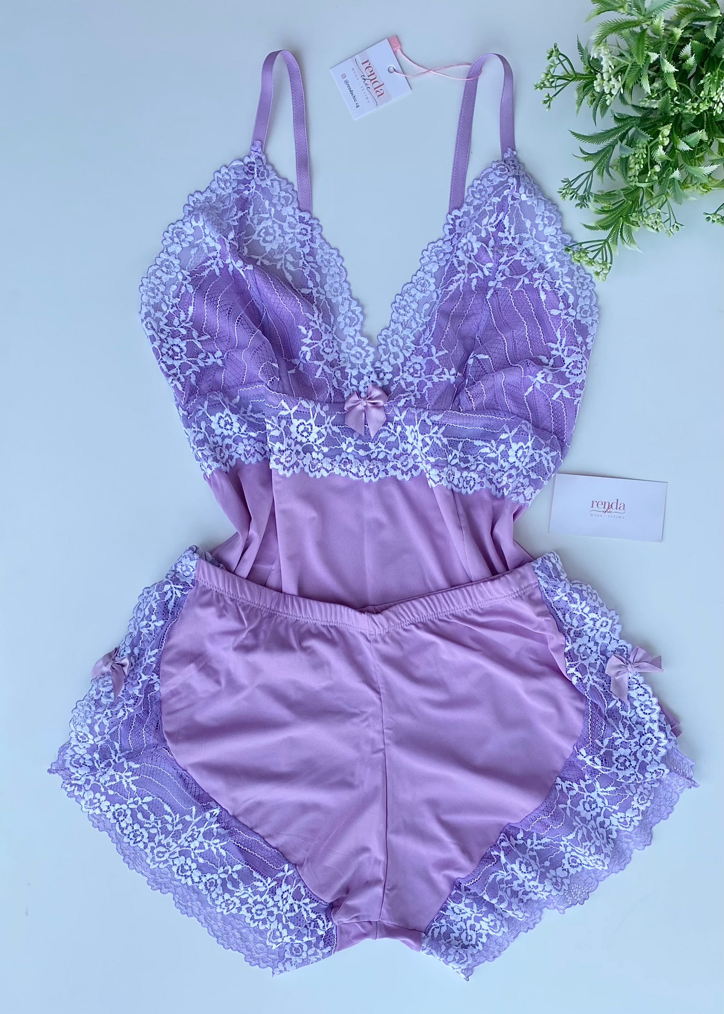 Conjunto de pijama curto - Lavender and Off-White