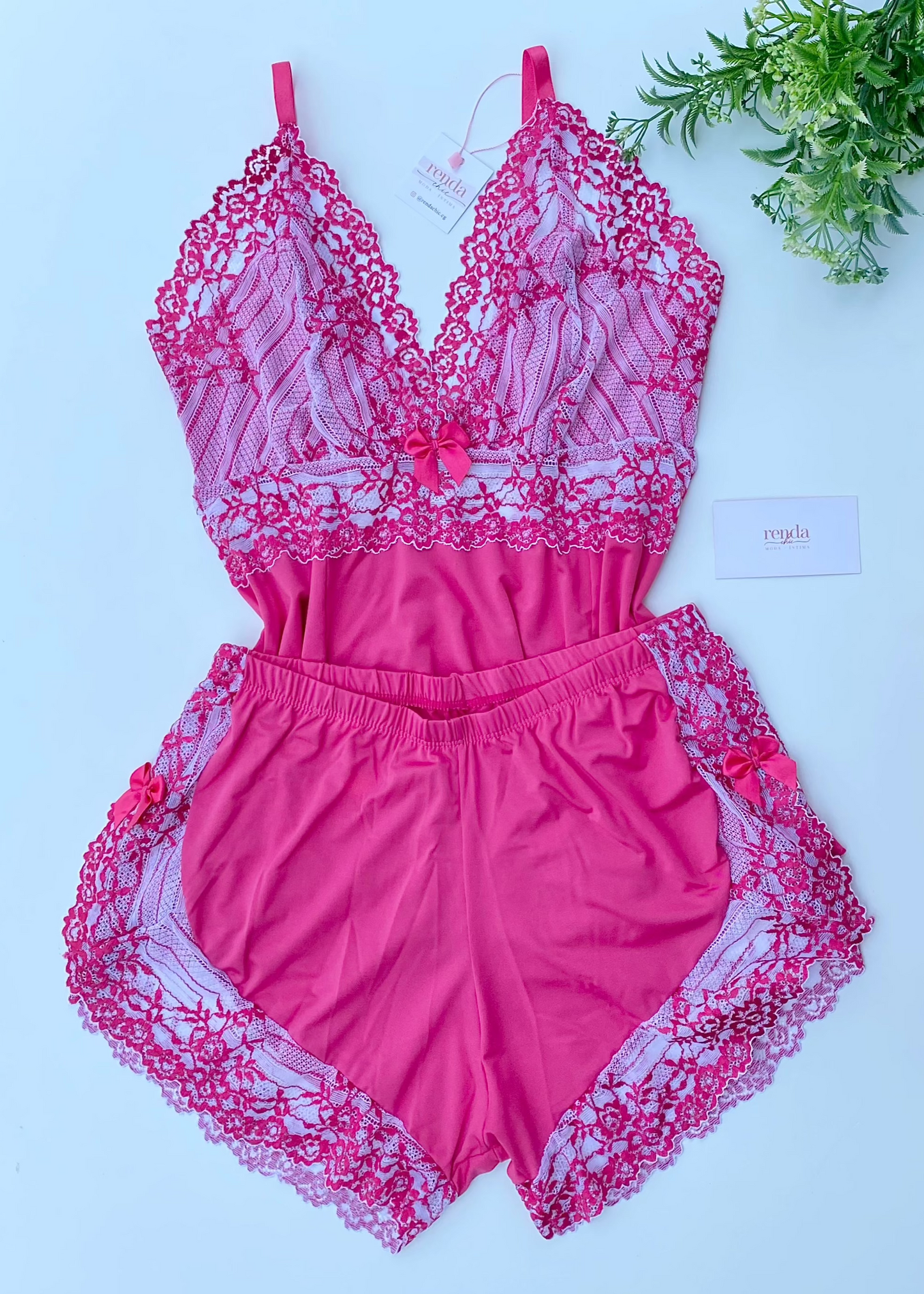 Conjunto de pijama curto - Pink and White