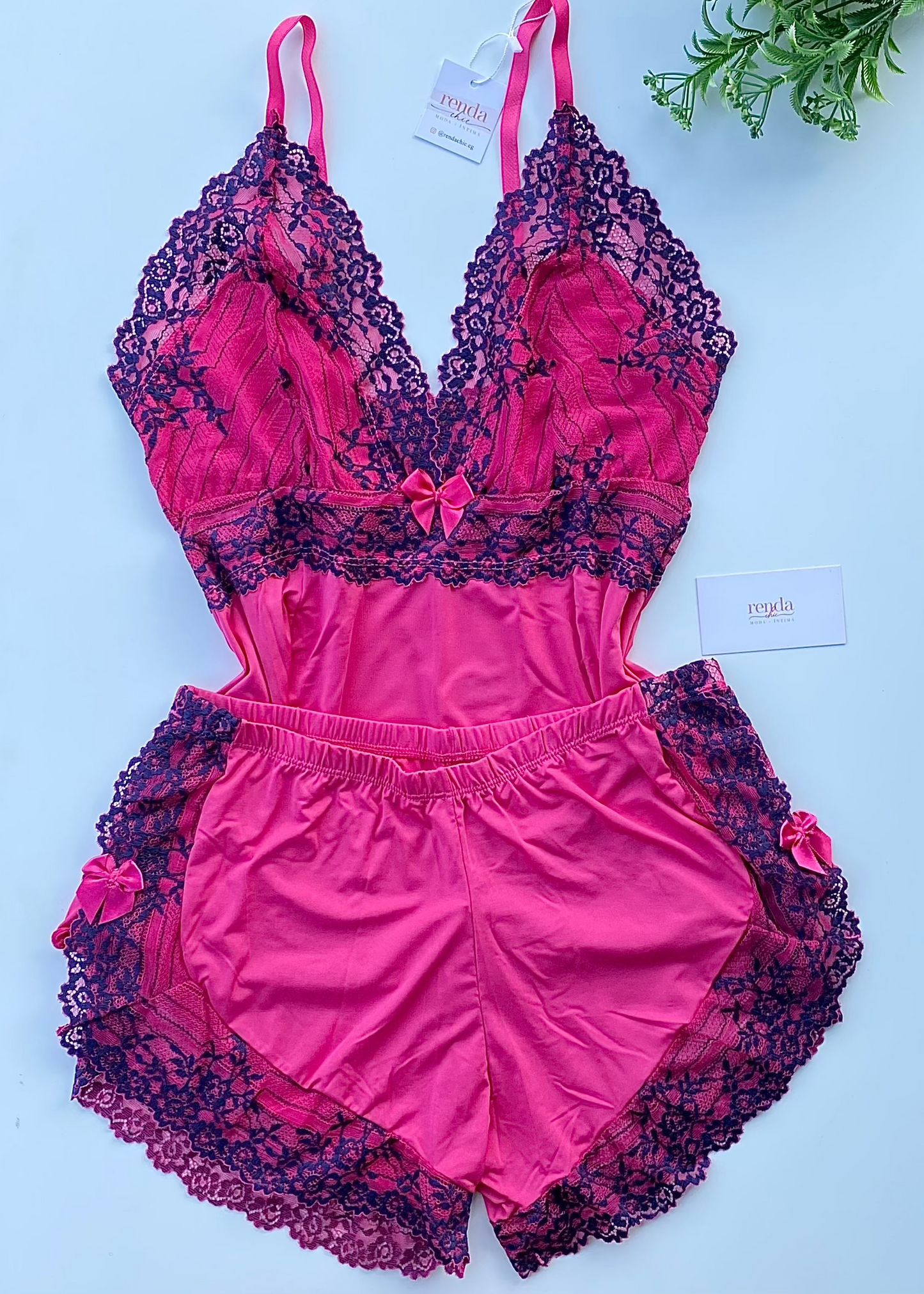 Conjunto de pijama curto - Rubi Pink and Oxford Blue