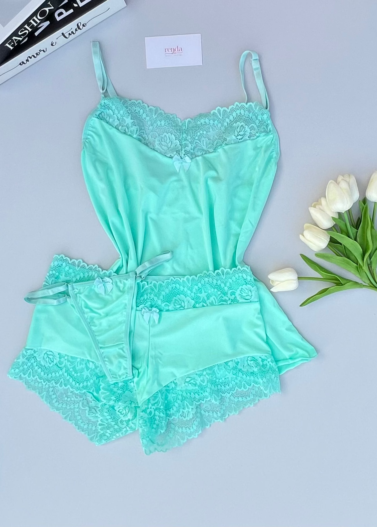 Conjunto de pijama curto + calcinha - Mint Green