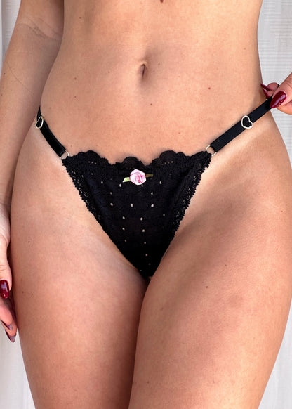 Conjunto Fleur de Grâce Noir - Renda laise com duas calcinhas