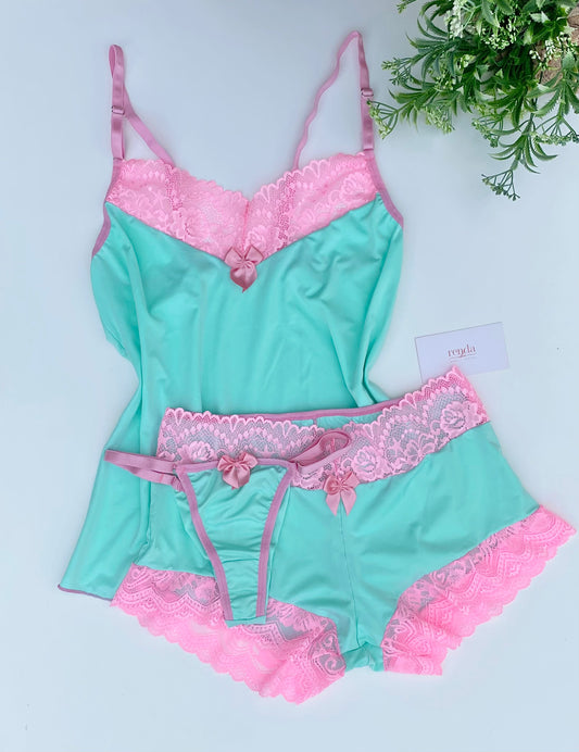 SHORTDOLL AURORA – VERDE MENTA E ROSA BUBBALOO