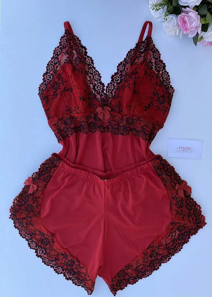 Conjunto de pijama curto - Red and Black Pepper