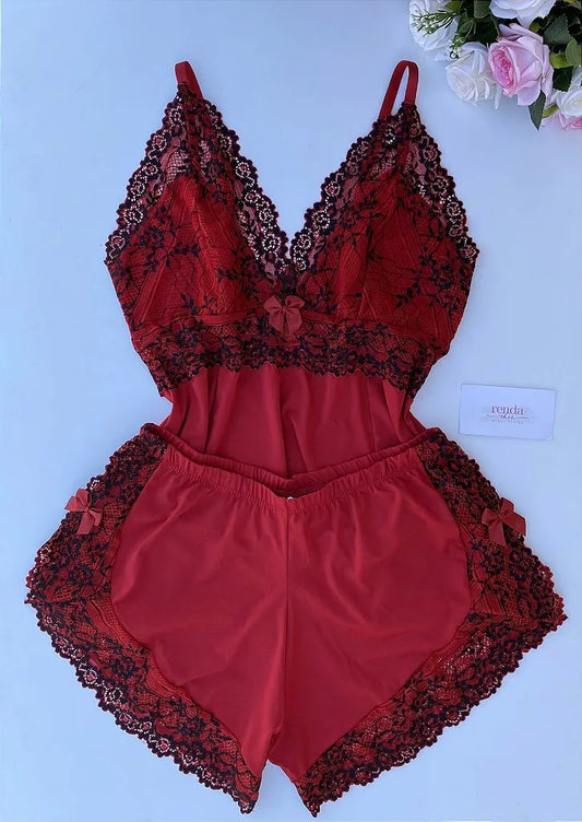 BABY DOLL AURORA – VERMELHO PIMENTA E PRETO