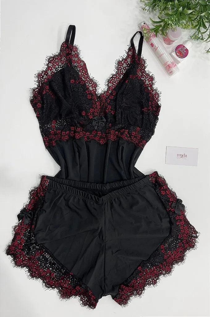 BABY DOLL AURORA – PRETO E VERMELHO