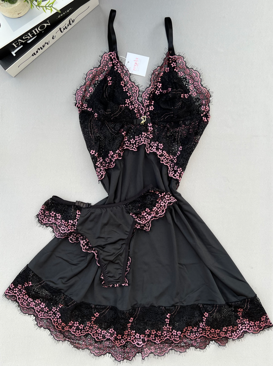 CAMISOLA AURORA – PRETO E ROSÊ
