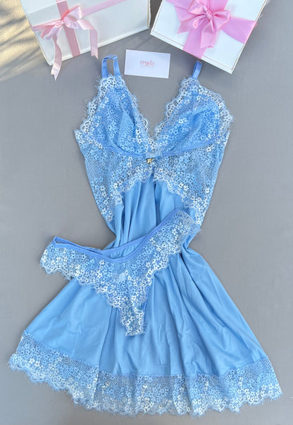 CAMISOLA AURORA – AZUL CÉU E OFF WHITE
