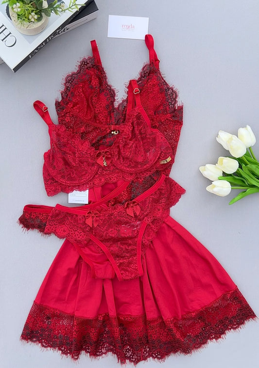 Combo 5 peças: Robe + Camisola  + Calcinha + Conjunto Bela