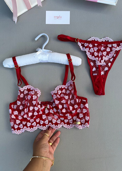 Conjunto Douce Désiré - Tule Bordado com corações