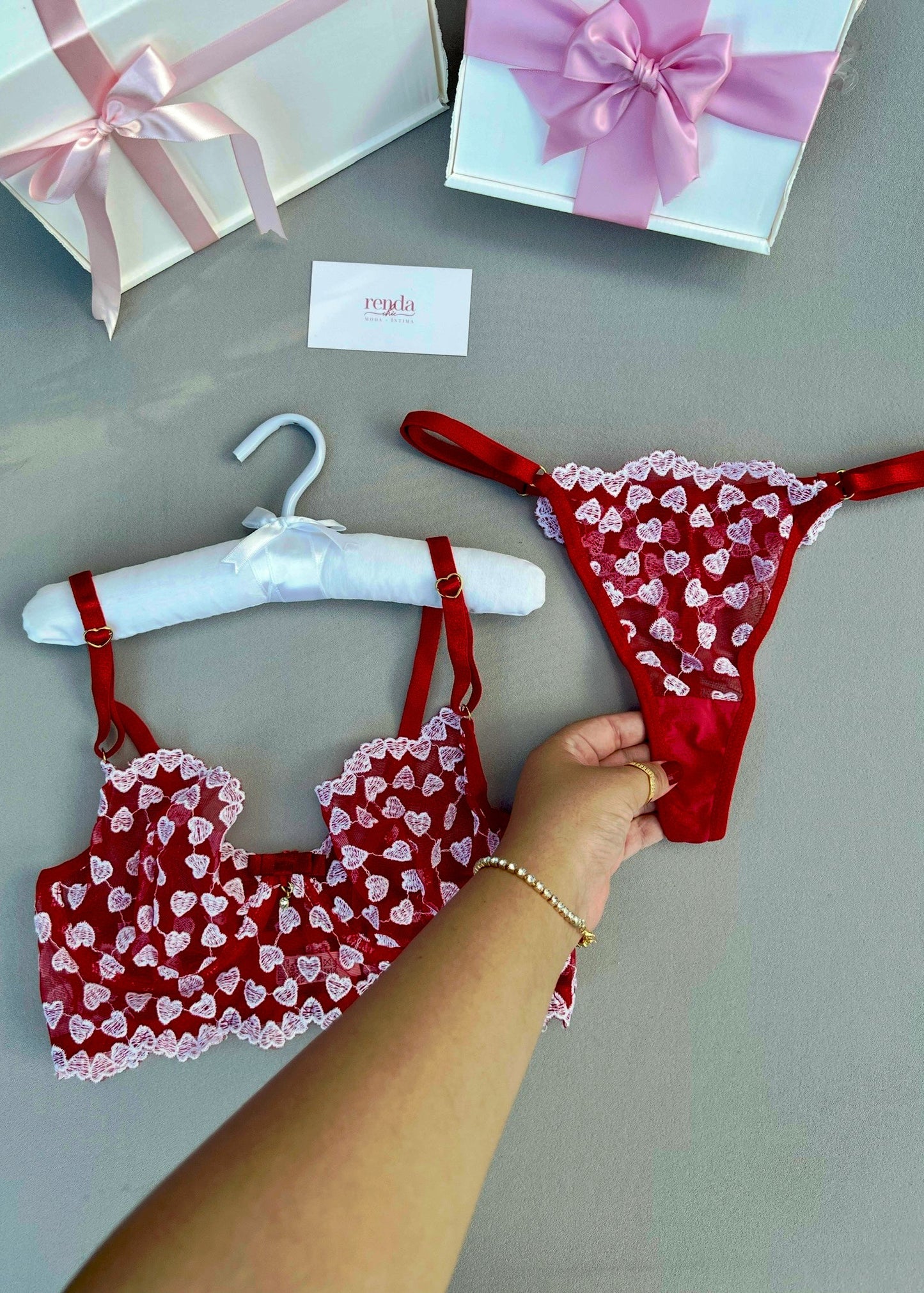 Conjunto Douce Désiré - Tule Bordado com corações