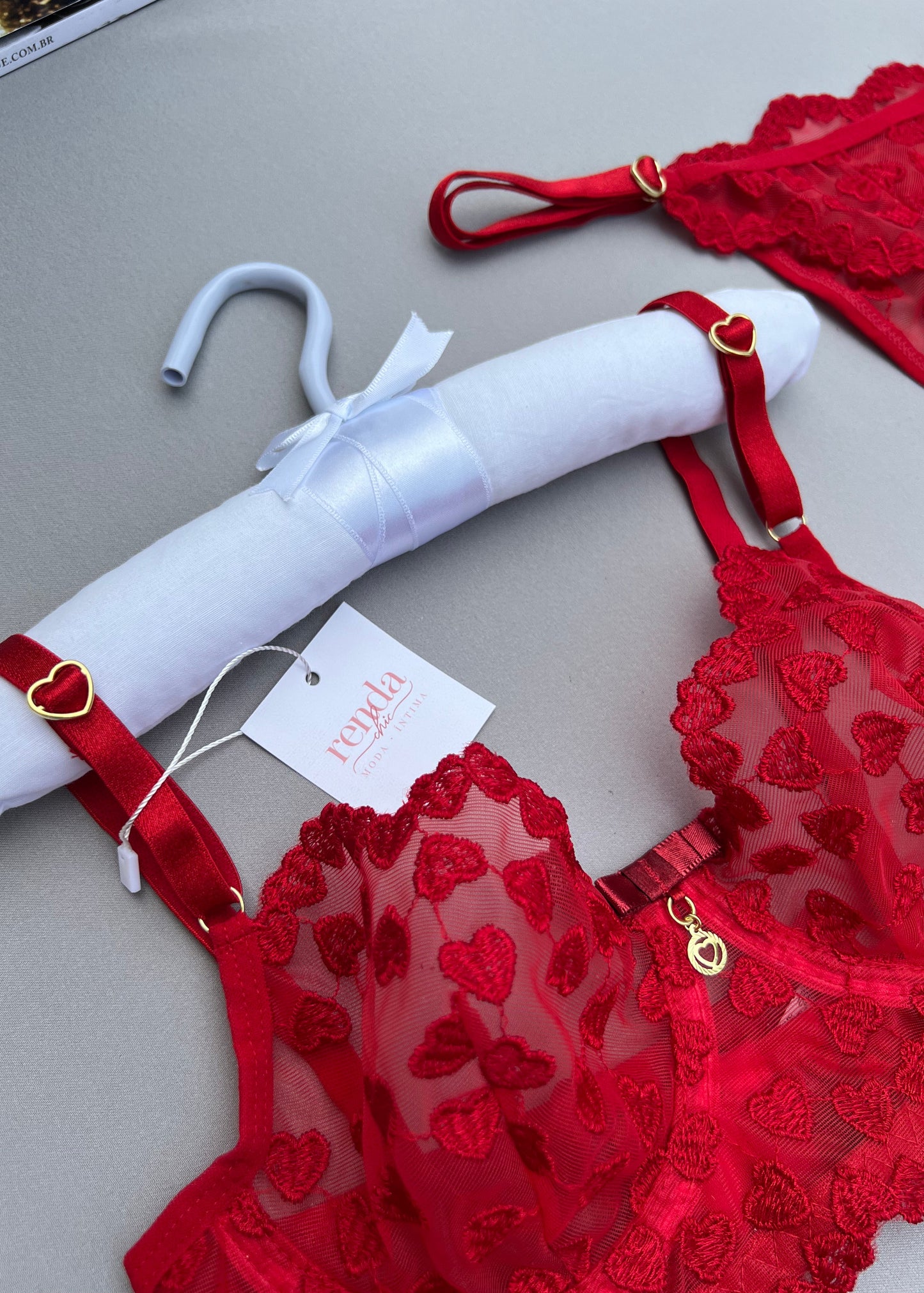 Conjunto Douce Désiré - Tule Bordado com corações