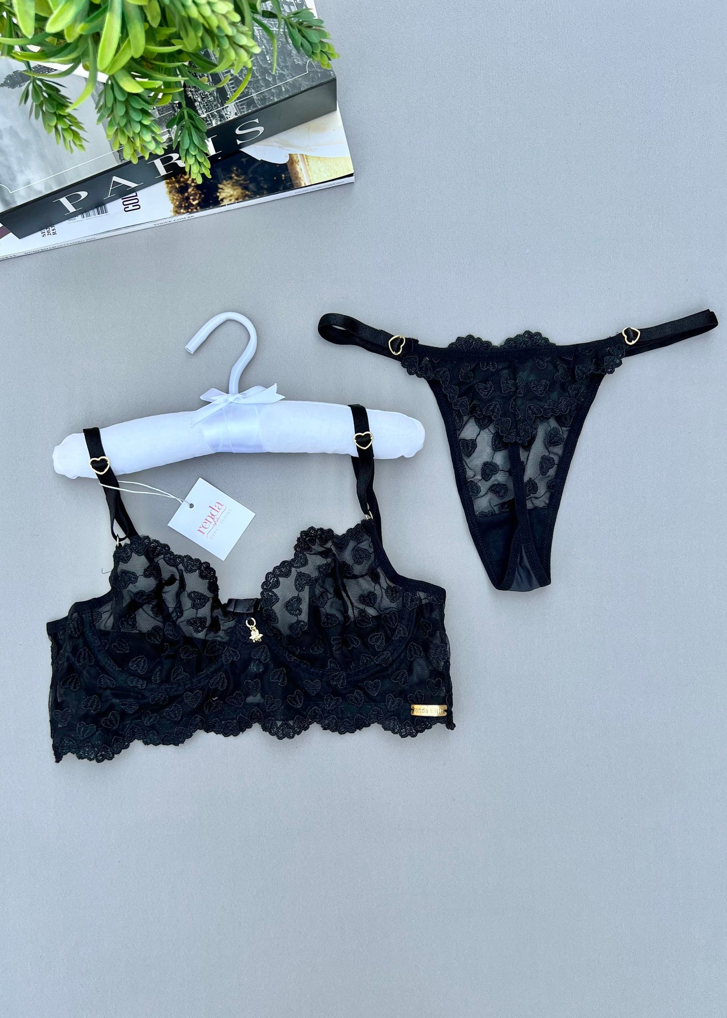 Conjunto Douce Désiré - Tule Bordado com corações