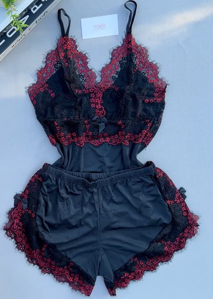 Conjunto de pijama curto - Noir et Rouge