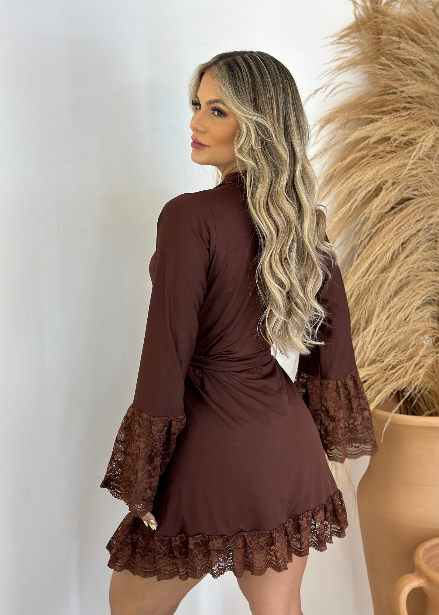 Kit Robe + Conjunto de Camisola + Calcinha - Mocha Mousse