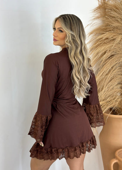 Kit Robe + Conjunto de Camisola + Calcinha - Mocha Mousse