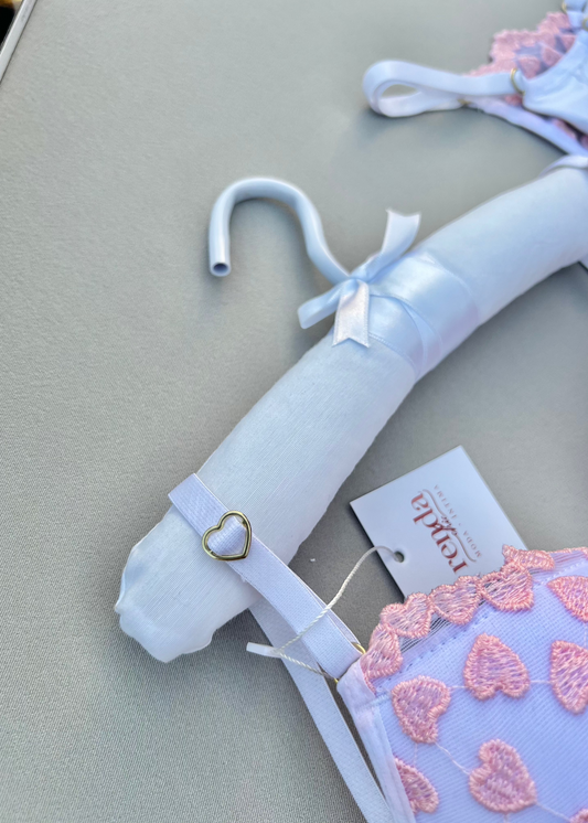 Conjunto Coeur Blanc et Bubbaloo - Tule bordado em corações