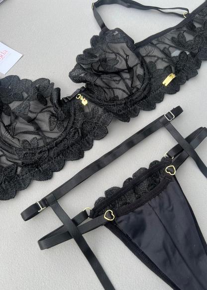 Conjunto Rêve Secret Black - Tule bordado