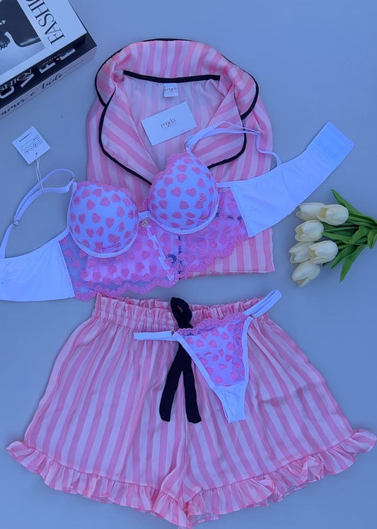 Édition Douce Romance — Combo 4 peças: Conjunto de pijama curto + Conjunto Coeur Sauvage