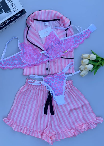 Édition Douce Romance — Combo 4 peças: Conjunto de pijama curto + Conjunto Amour Désiré