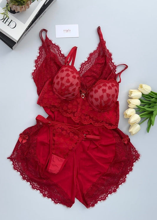 Édition Rubi Red - Combo 4 peças: Conjunto de pijama curto + Conjunto Coeur Sauvage