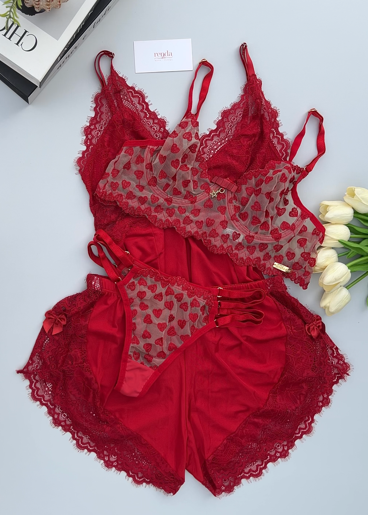 Édition Rubi Red - Combo 4 peças: Conjunto de pijama curto + Conjunto Amour Désiré