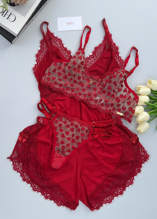 Édition Rubi Red - Combo 4 peças: Conjunto de pijama curto + Conjunto Amour Désiré