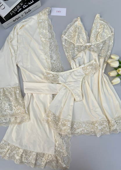 Kit Robe + Conjunto de Camisola + Calcinha - Lune d’Ivoire