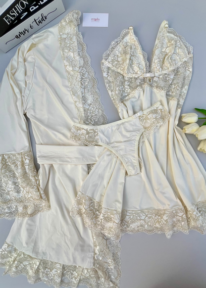 Kit Robe + Conjunto de Camisola + Calcinha - Lune d’Ivoire