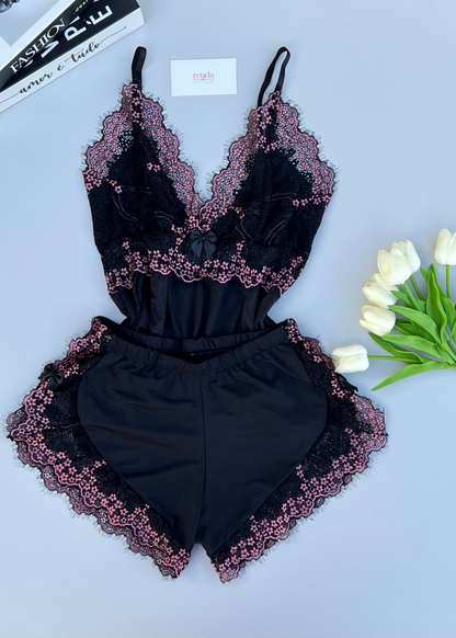 Conjunto de pijama curto - Black and Rose