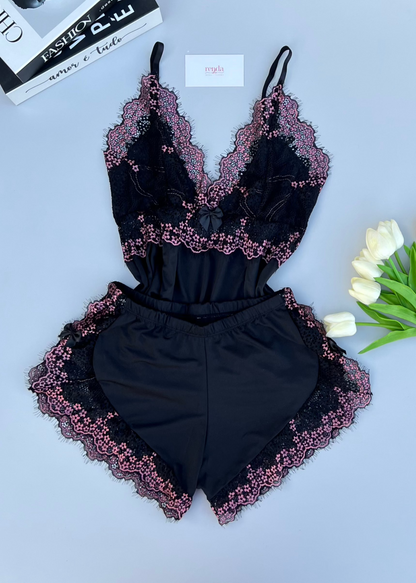 Conjunto de pijama curto - Black and Rose